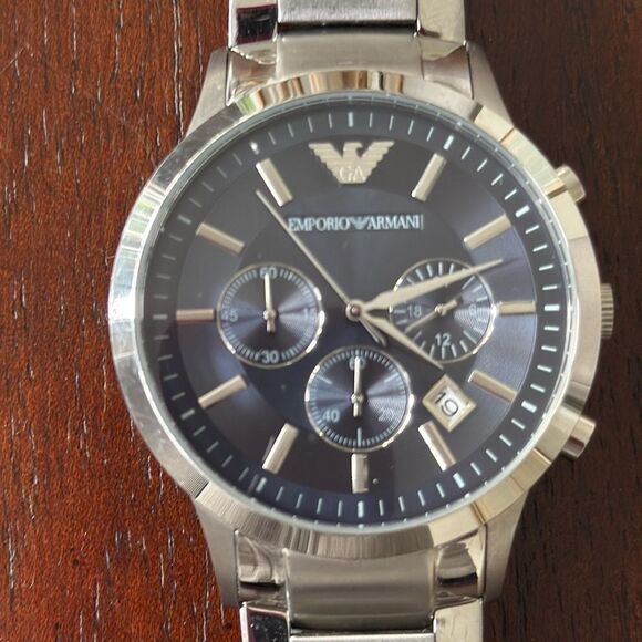 Emporio Armani AR2434 Oversized Chronograph Watch Steel Graphite Dial 43mm Gift - Picture 3 of 10